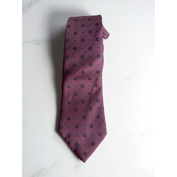 Christian Dior Purple Italian Silk Tie Geometric Mid Century Pattern Vintage - Picture 15 of 16